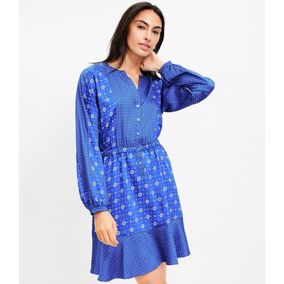 LOFT Dresses & Skirts - LOFT Mixed Geo Flounce Mini Shirtdress